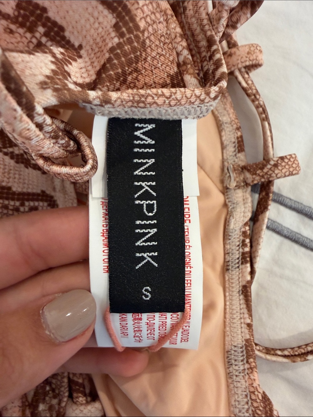 MINKPINK women’s Snake-Print One Piece Swimsuit in Tan and Brown - Picture 3 of 5